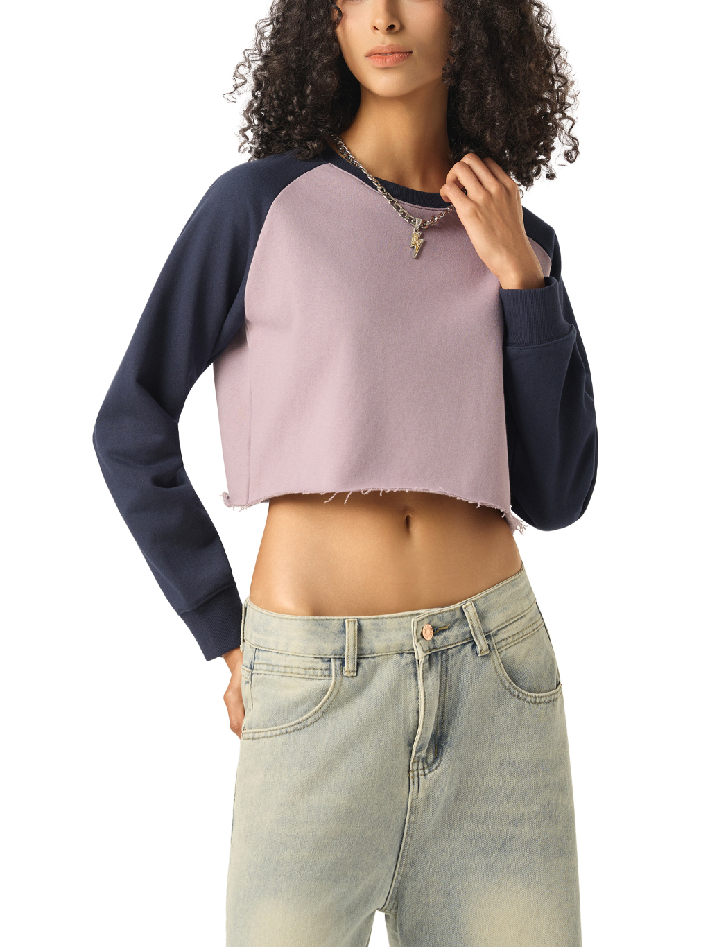 Raw-Hem Color-Block Raglan Crop Sweatshirt  #WW0001 | TAPSTITCH-6