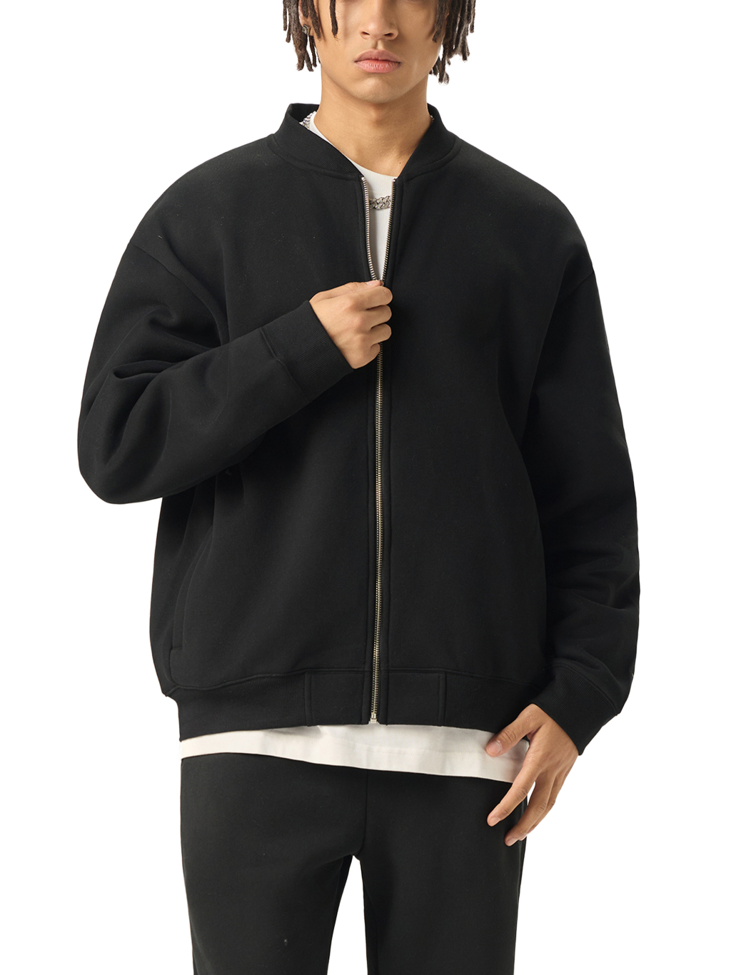 Essential Zip-Up Fleeced Varsity Jacket #RQ0007 | TAPSTITCH-3
