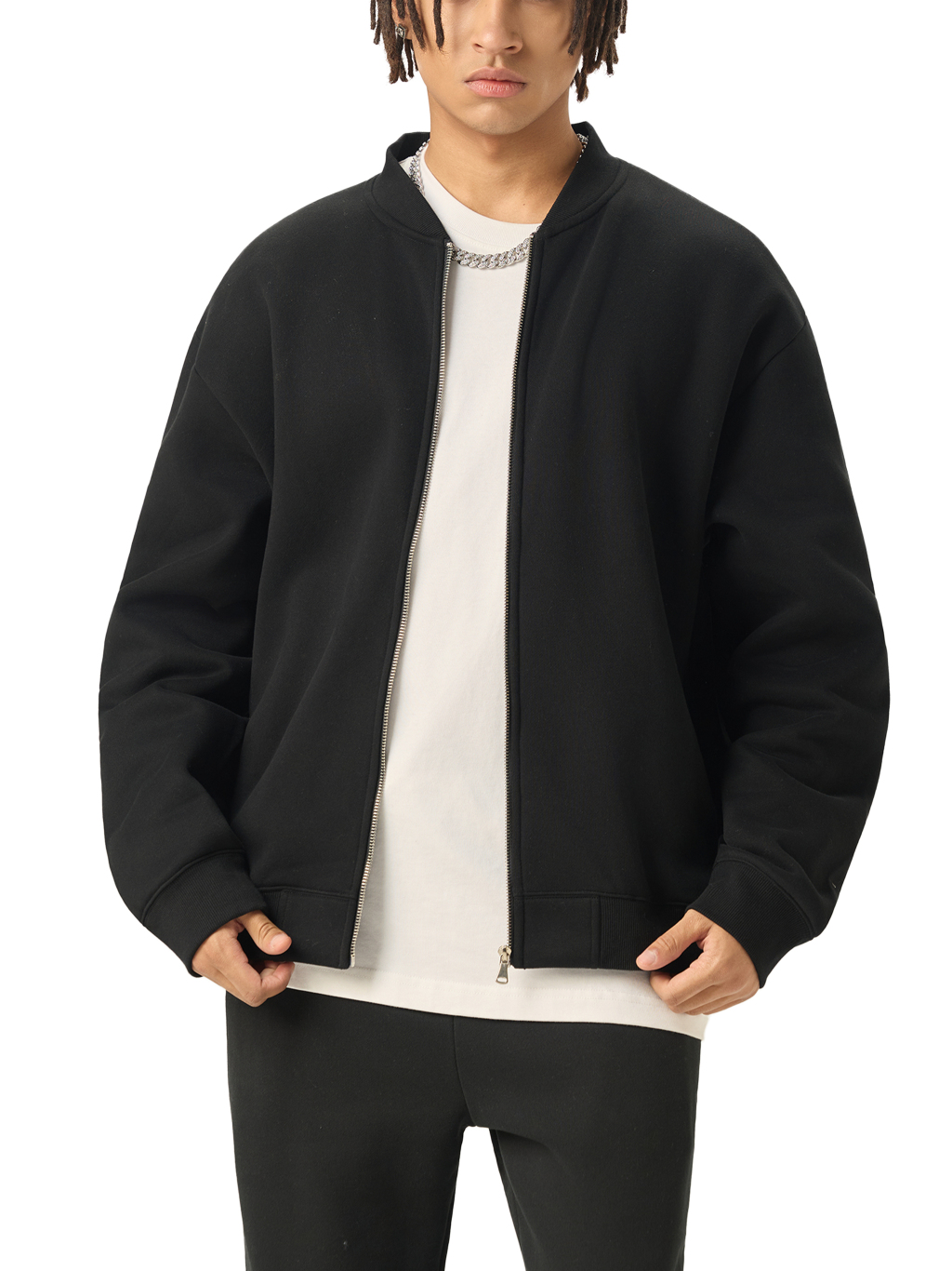 Essential Zip-Up Fleeced Varsity Jacket #RQ0007 | TAPSTITCH-4