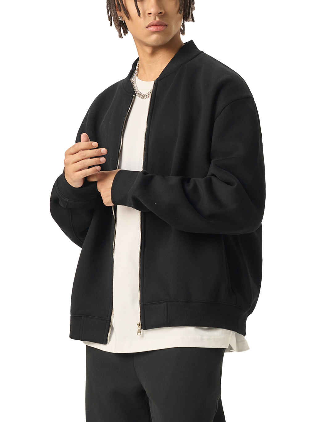 Essential Zip-Up Fleeced Varsity Jacket #RQ0007 | TAPSTITCH-6