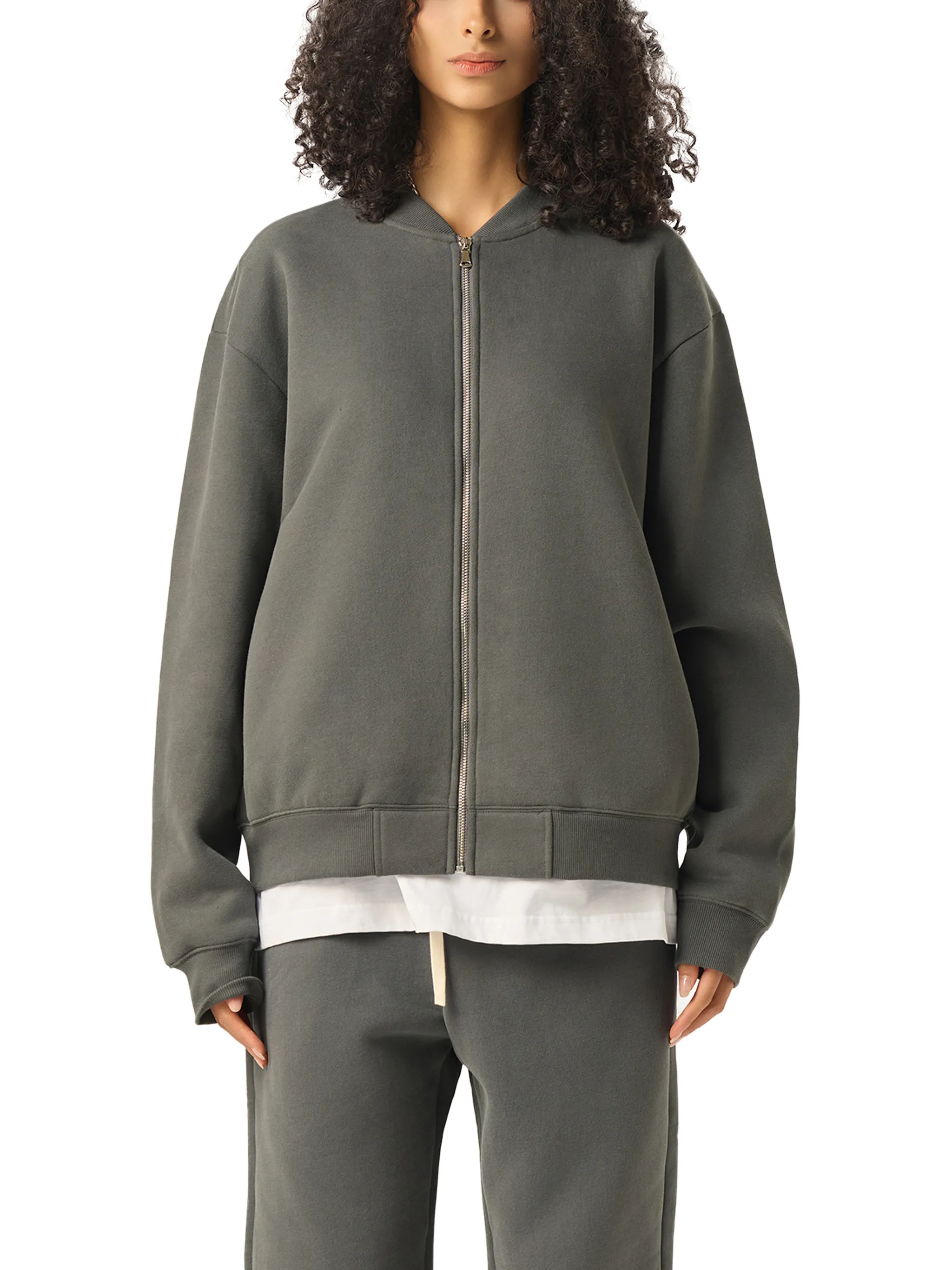 Essential Zip-Up Fleeced Varsity Jacket