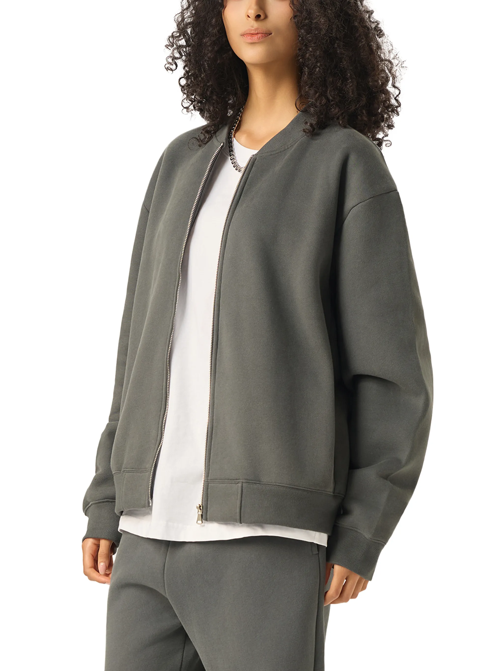 Essential Zip-Up Fleeced Varsity Jacket