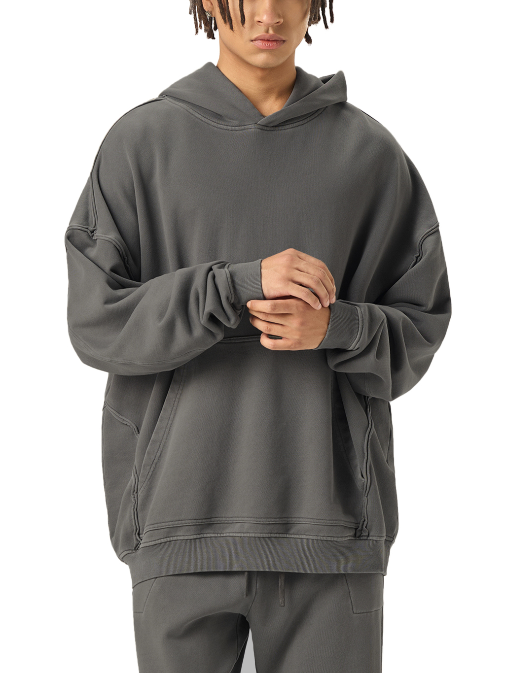 Raw-Seam Enzyme Washed Hoodie #RW0011 | TAPSTITCH-7