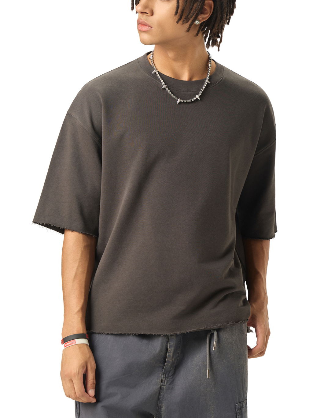 Boxy Half-Sleeve Raw-Edge T-Shirt #RT0052 | TAPSTITCH-6