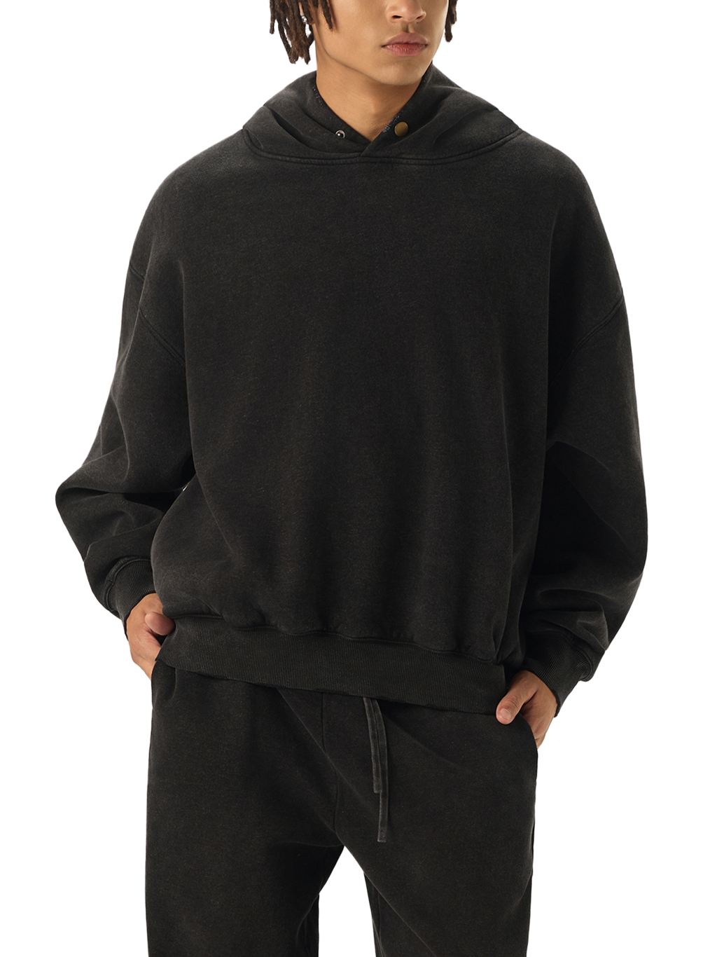 Frayed Enzyme Washed Fleece Hoodie #RW0008 | TAPSTITCH-3