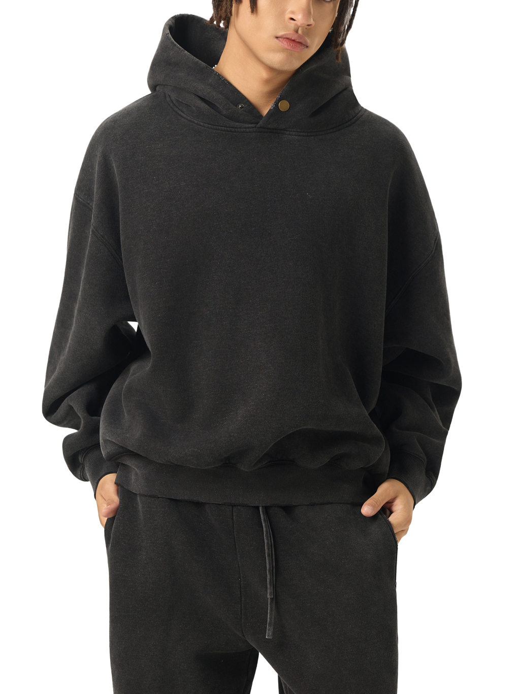 Frayed Enzyme Washed Fleece Hoodie #RW0008 | TAPSTITCH-4