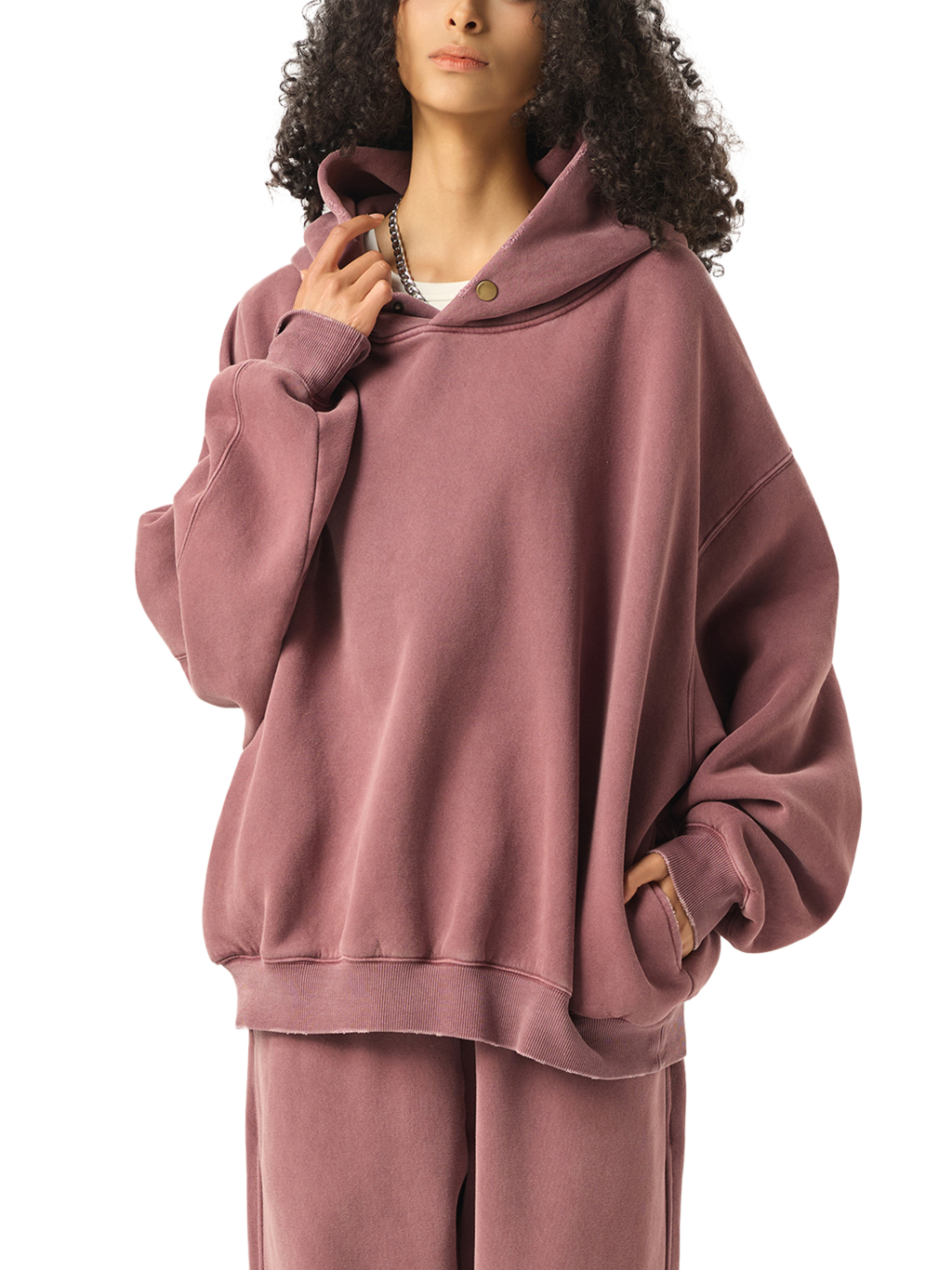 Frayed Enzyme Washed Fleece Hoodie #RW0008 | TAPSTITCH-9