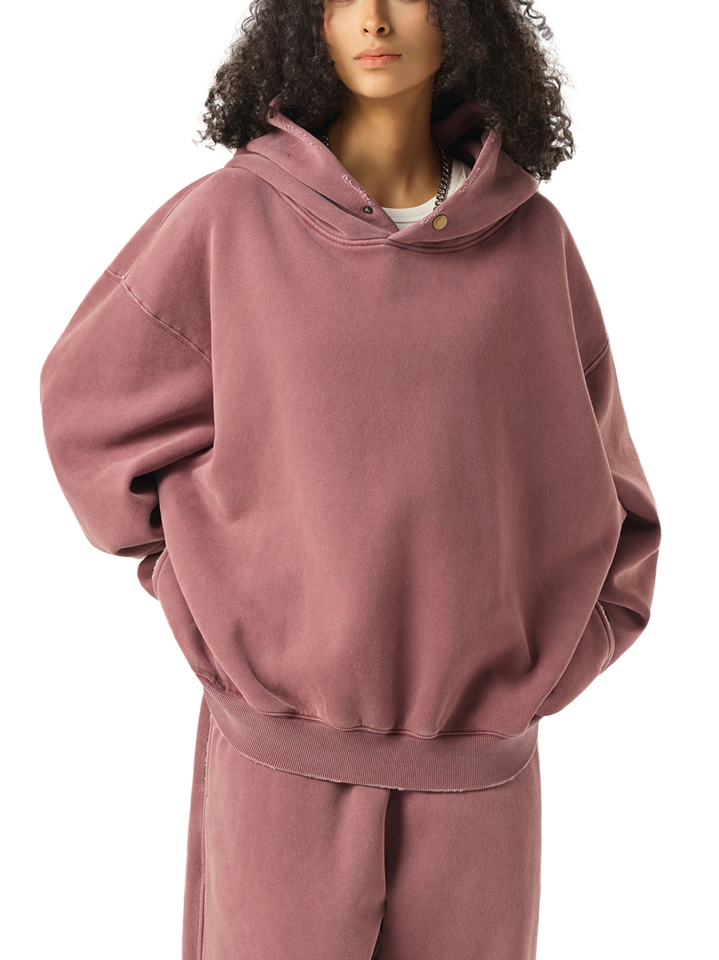 Frayed Enzyme Washed Fleece Hoodie #RW0008 | TAPSTITCH-11