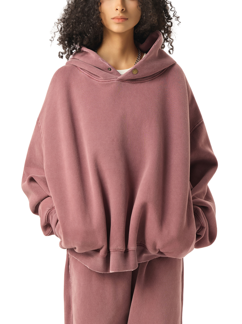 Frayed Enzyme Washed Fleece Hoodie #RW0008 | TAPSTITCH-12