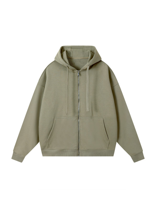 Drop-Shoulder Zip Up Hoodie