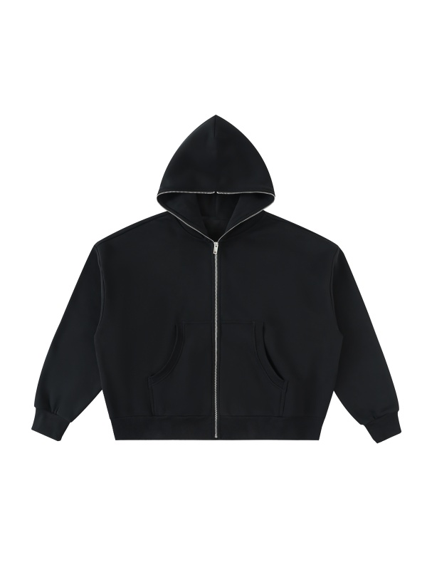 Fleeced Full-Zip Boxy Hoodie #RQ0008 | TAPSTITCH