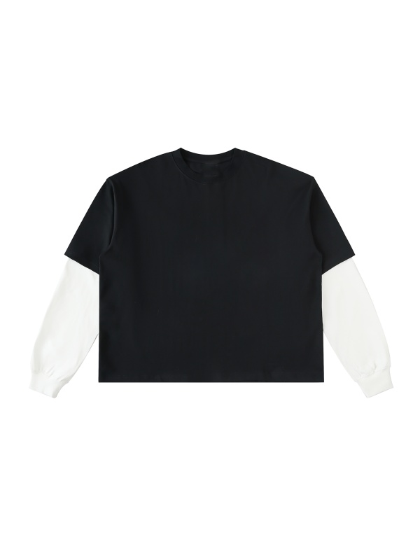 Layered Contrast Sleeve Cotton T-Shirtt #RT0051 | TAPSTITCH