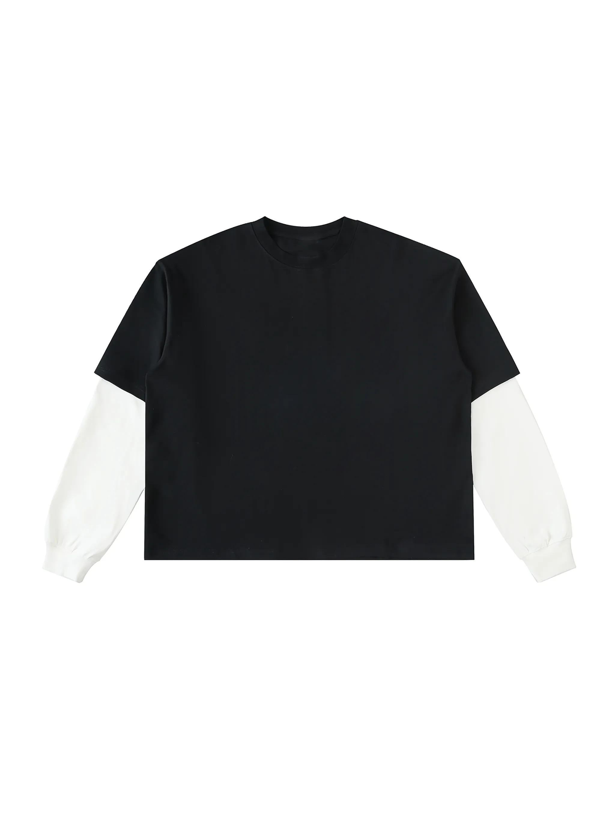 Layered Contrast Sleeve Cotton T-Shirt - Main Image