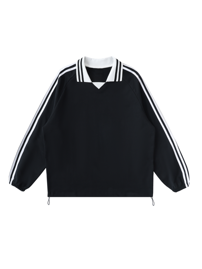 Contrast Striped Lapel Collar Sweatshirt