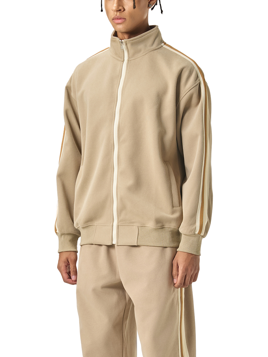 Contrast Side-Stripe Stand Collar Jacket #RQ0011 | TAPSTITCH