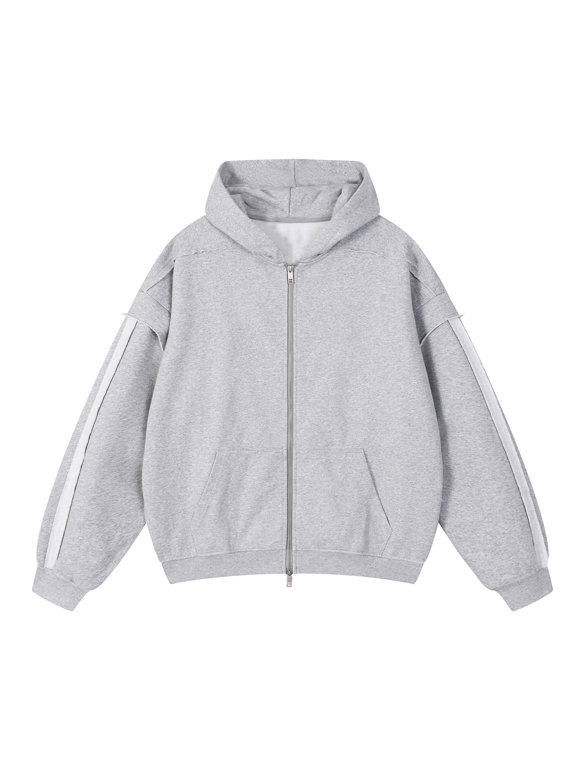 Contrast Tape Raw Edge Double Layered Zip Hoodie #RQ0014 | TAPSTITCH