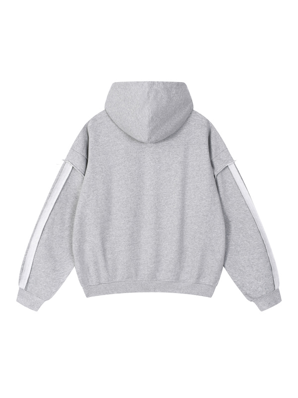 Contrast Tape Raw Edge Double Layered Zip Hoodie
