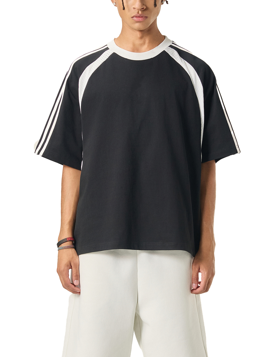 トップス FACETASM stripe mesh panel shirt L Contrast Stripes Panel Mesh T-shirt #RT0057 | TAPSTITCH