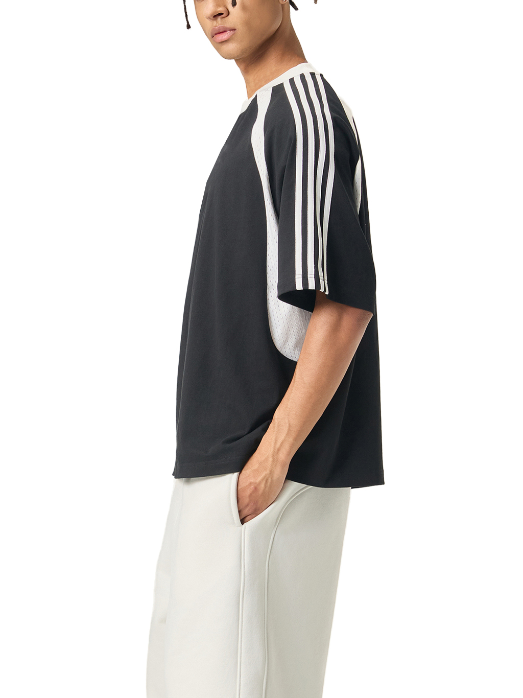 Contrast Stripes Panel Mesh T-shirt #RT0057 | TAPSTITCH