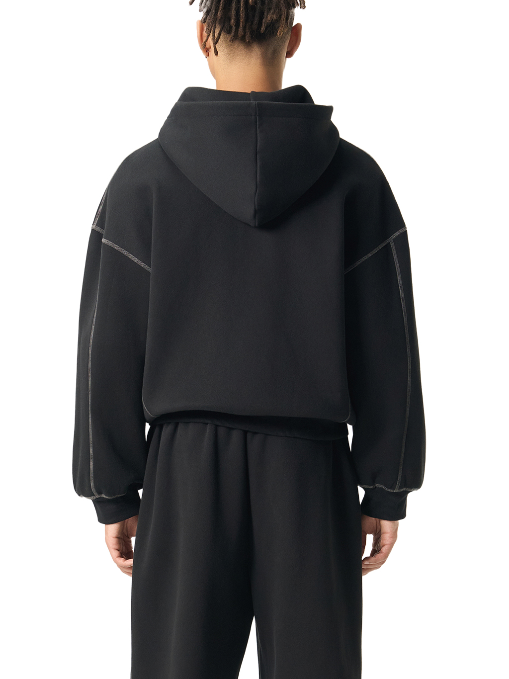 Contrast-Stitched Boxy Fleece Zip Hoodie #RW0043 | TAPSTITCH