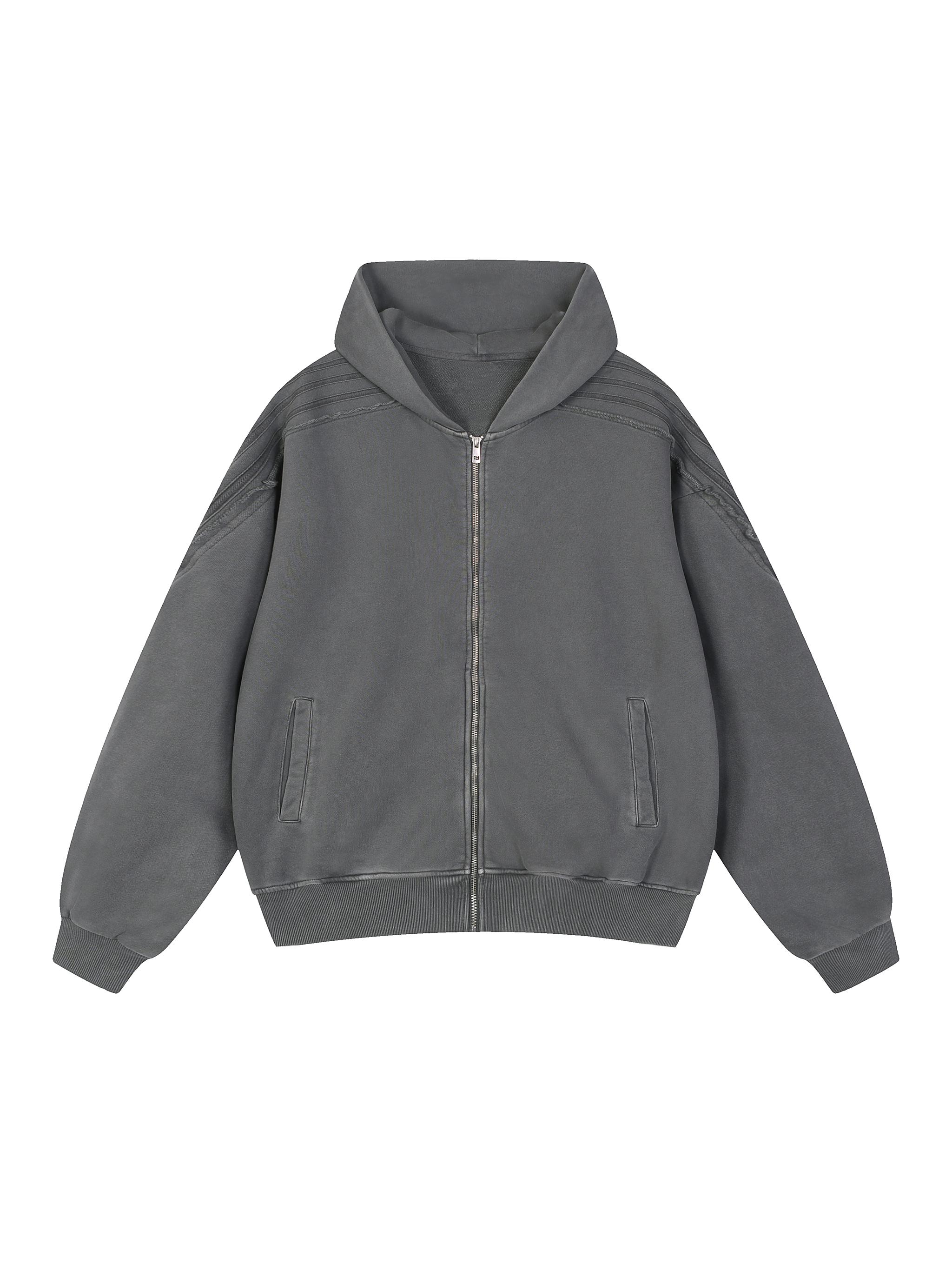Snow Washed Tape Raw Edge Zip Hoodie #RQ0021 | TAPSTITCH