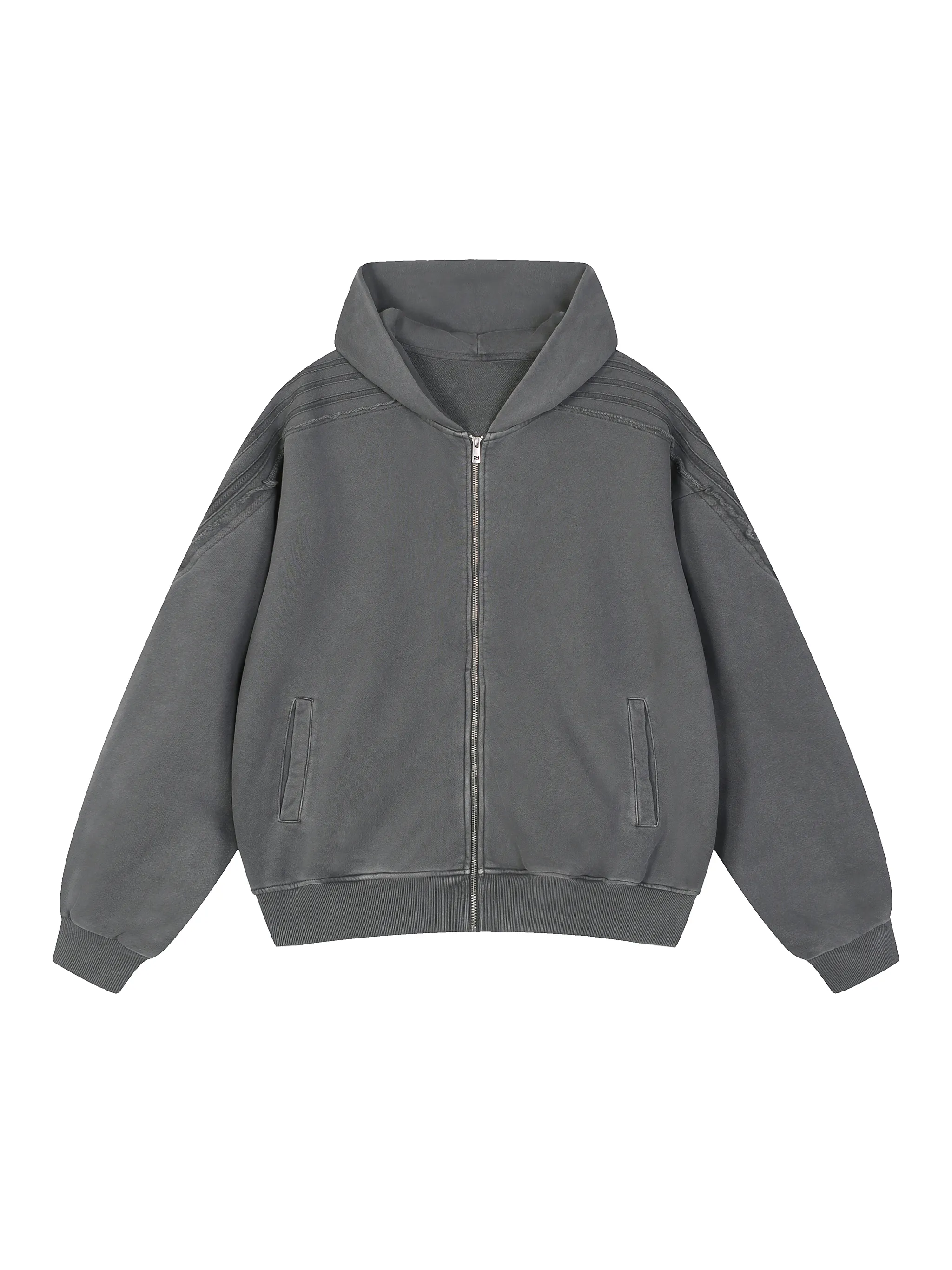 Snow Washed Tape Raw Edge Zip Hoodie - Main Image