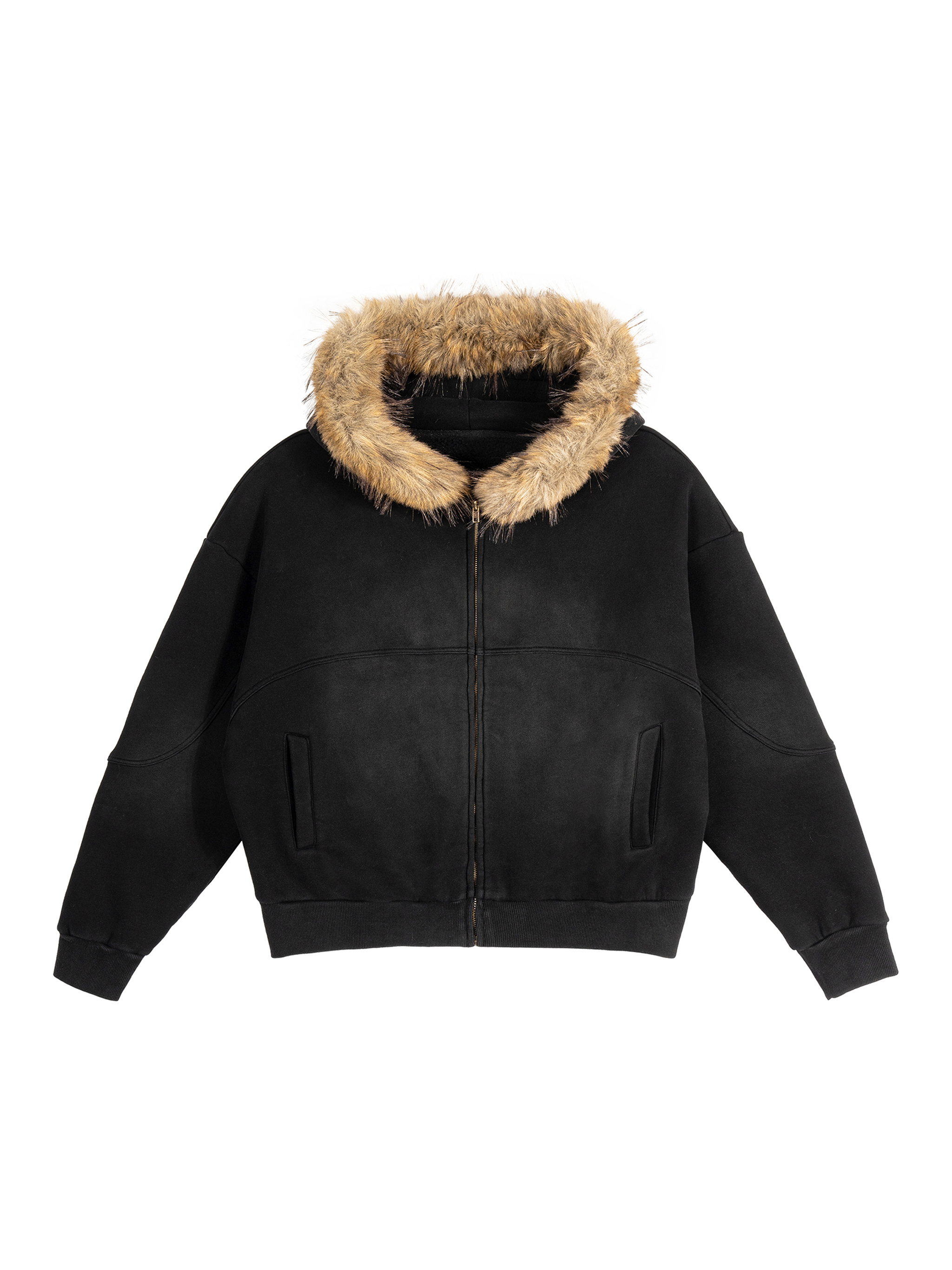 Sun Fade Boxy Detachable Fur Hoodie #RQ0027 | TAPSTITCH