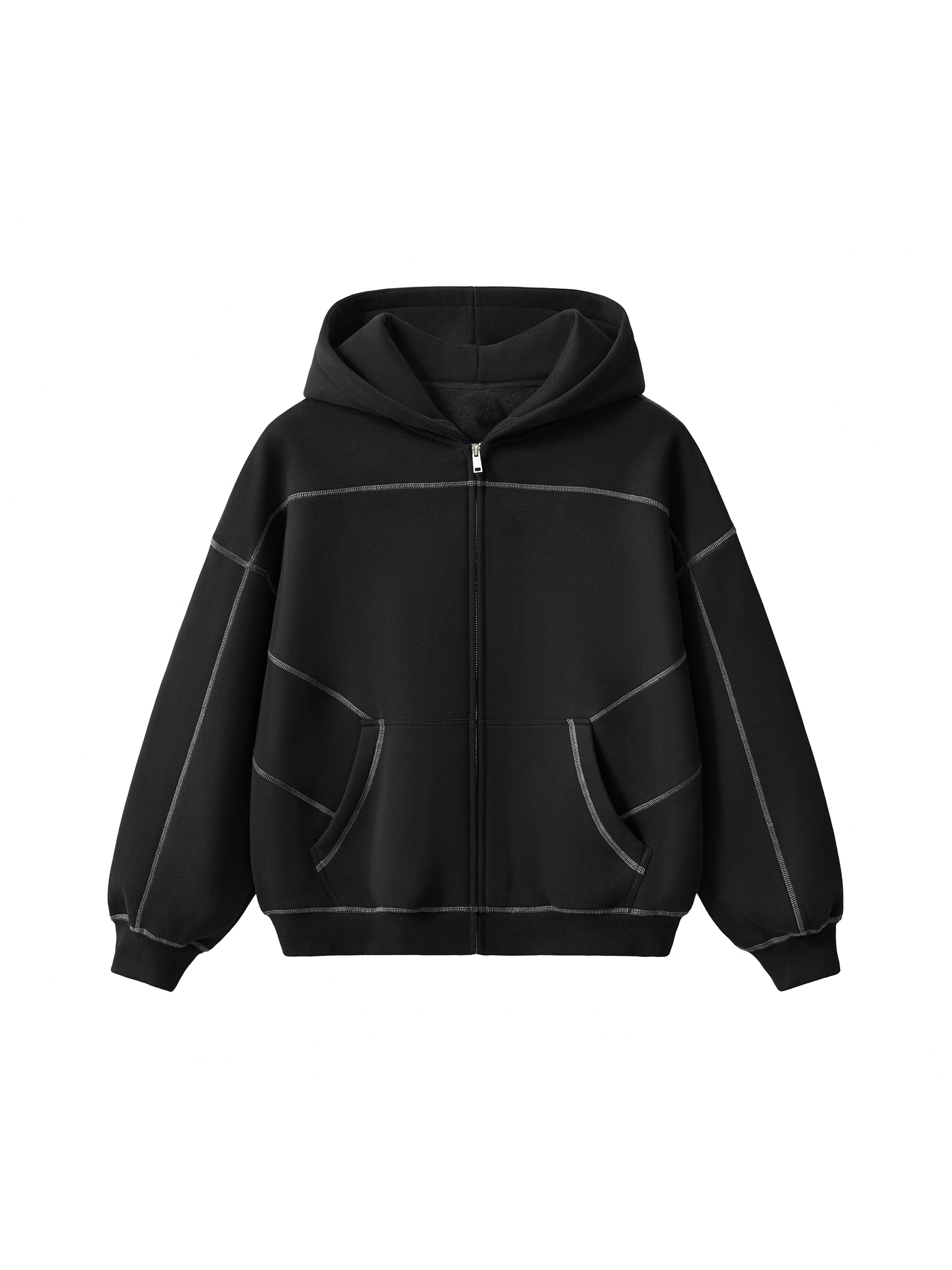 Contrast-Stitched Boxy Fleece Zip Hoodie #RW0043 | TAPSTITCH