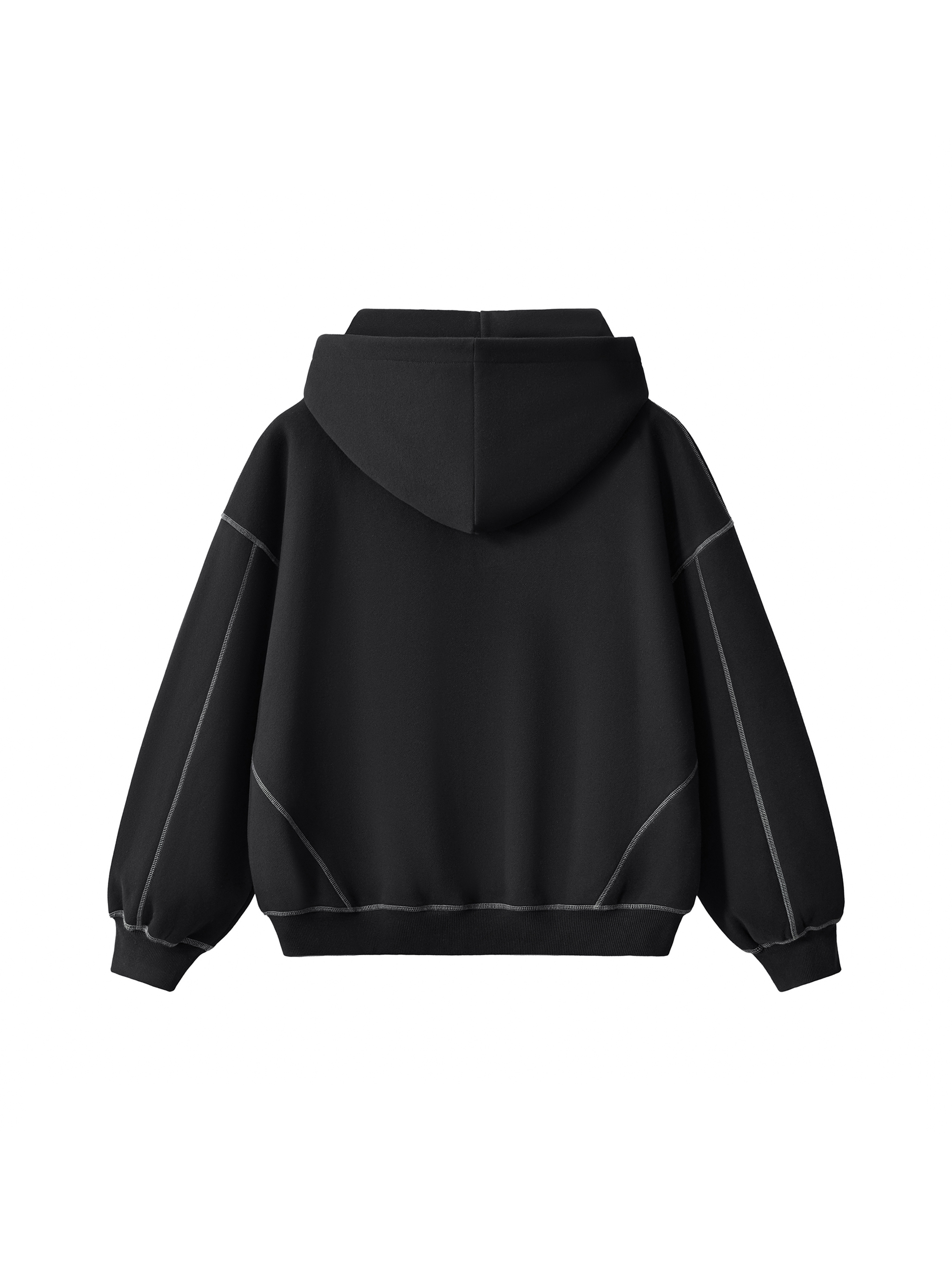 Contrast-Stitched Boxy Fleece Zip Hoodie #RW0043 | TAPSTITCH