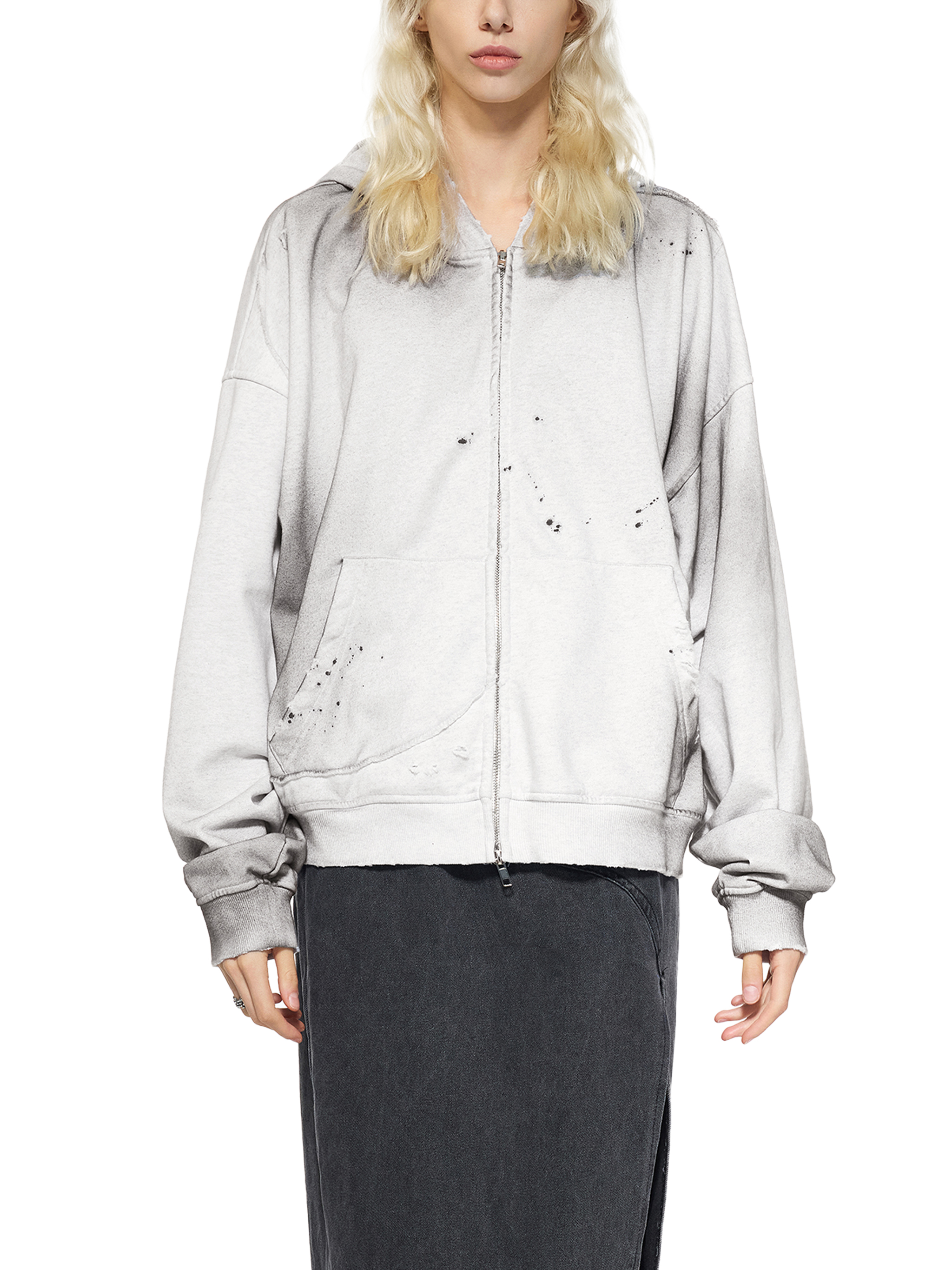 Sun Fade Frayed Raw Edge Fleece Zip Hoodie #RQ0032 | TAPSTITCH