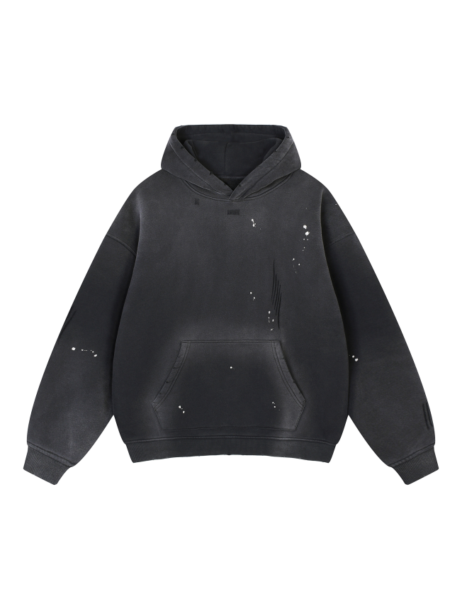 Vintage Washed Frayed Fleece Hoodie