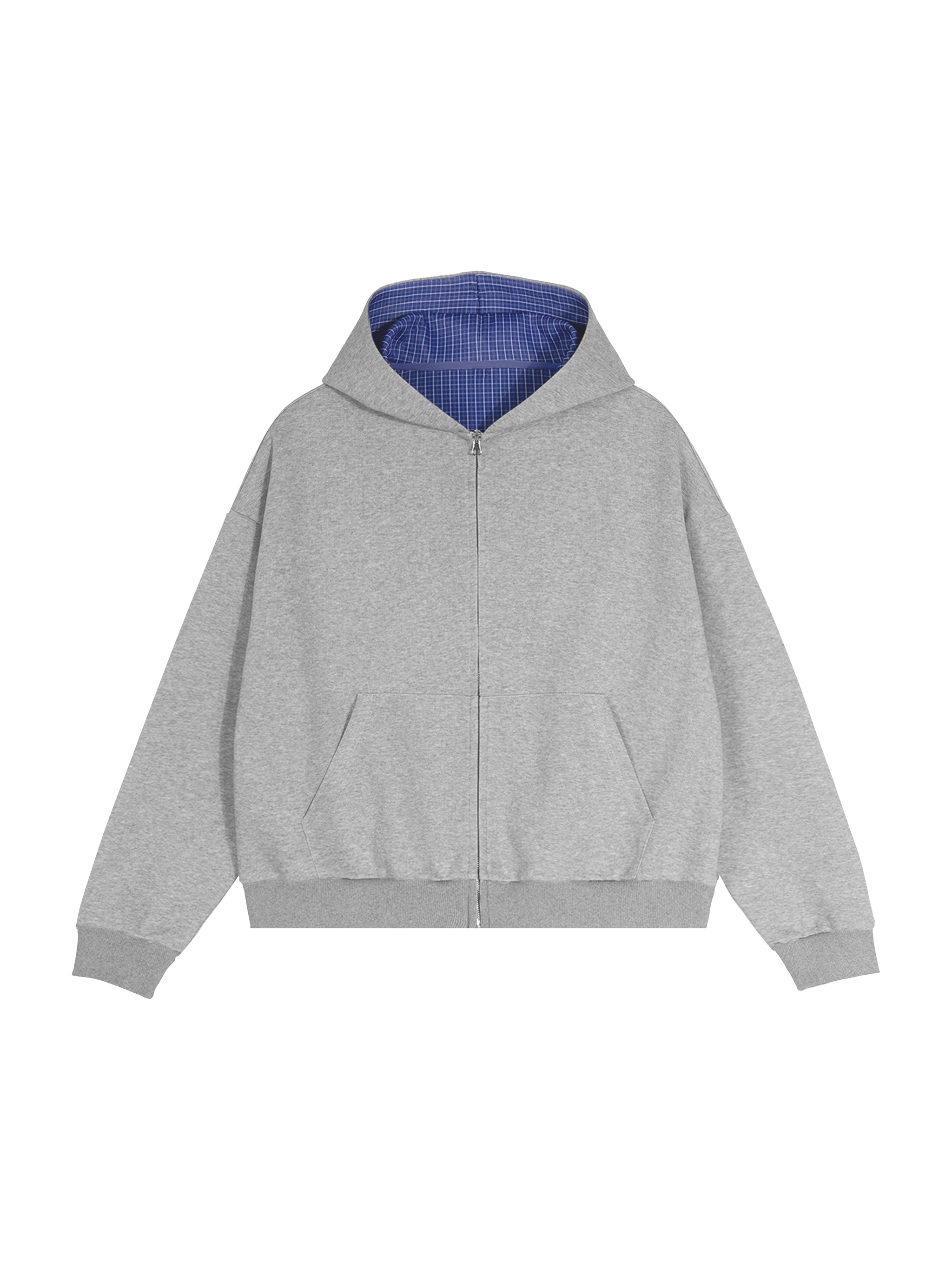 Contrast Plaid Boxy Zip Hoodie #RQ0049 | TAPSTITCH