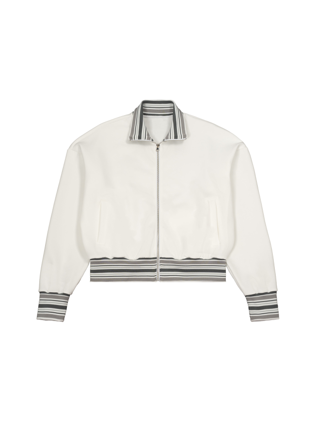 Striped Rib Collar Zip Jacket