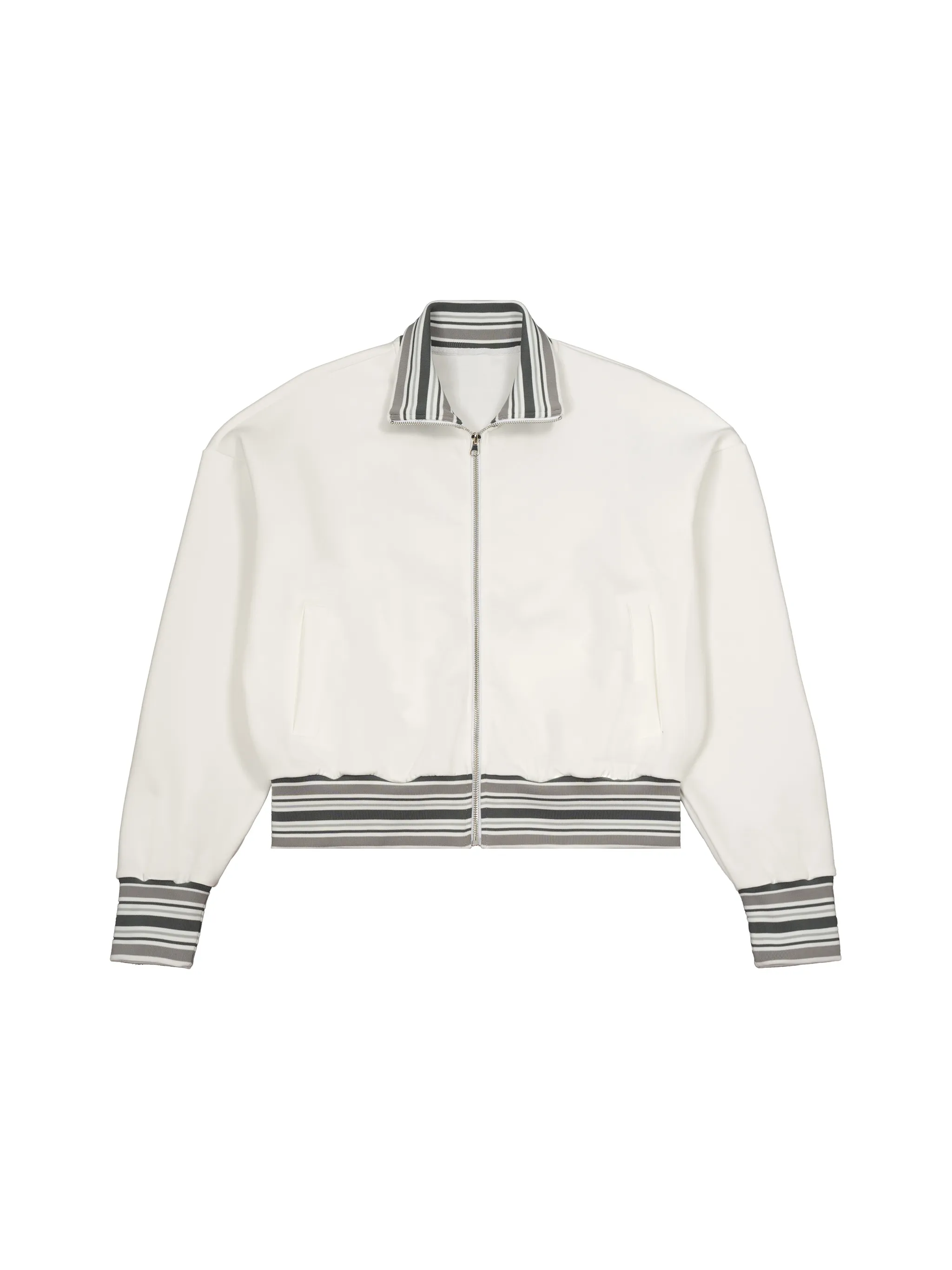 Striped Rib Collar Zip Jacket