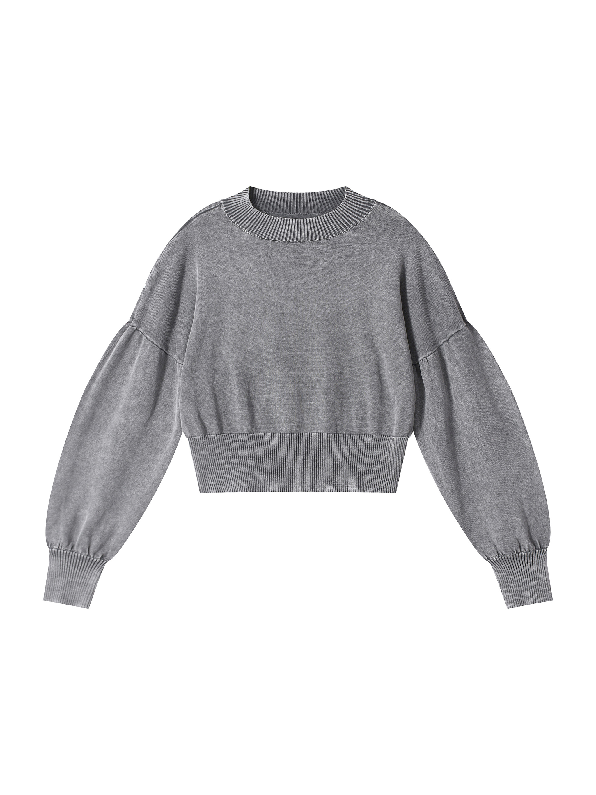 Mineral Wash Balloon Sleeve Cropped Sweater #WM0001 | TAPSTITCH