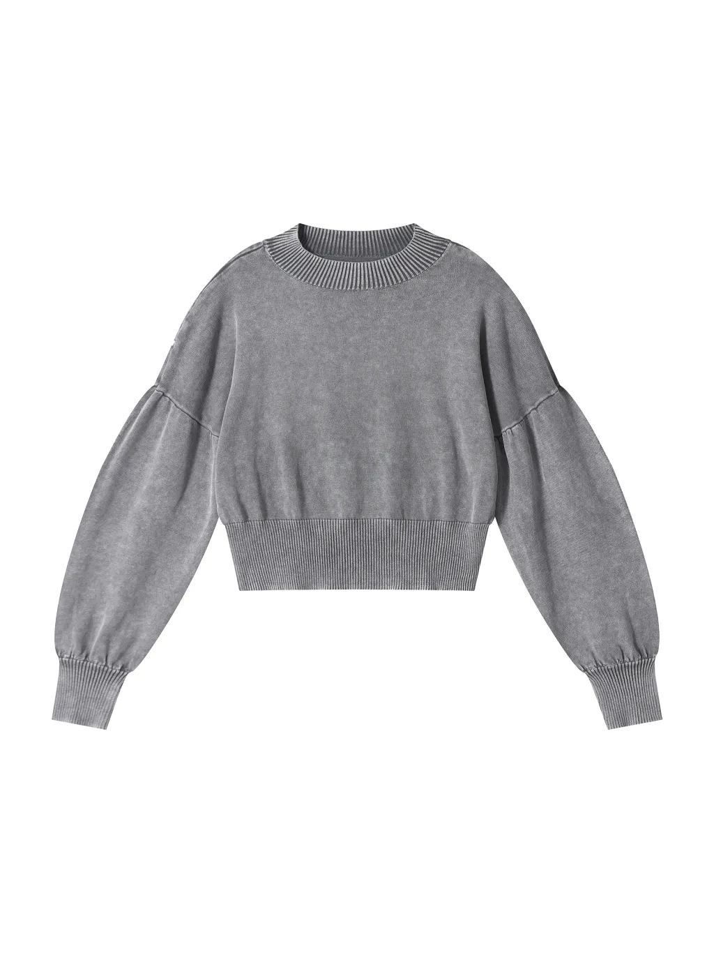 Mineral Wash Balloon Sleeve Cropped Sweater - Main Image
