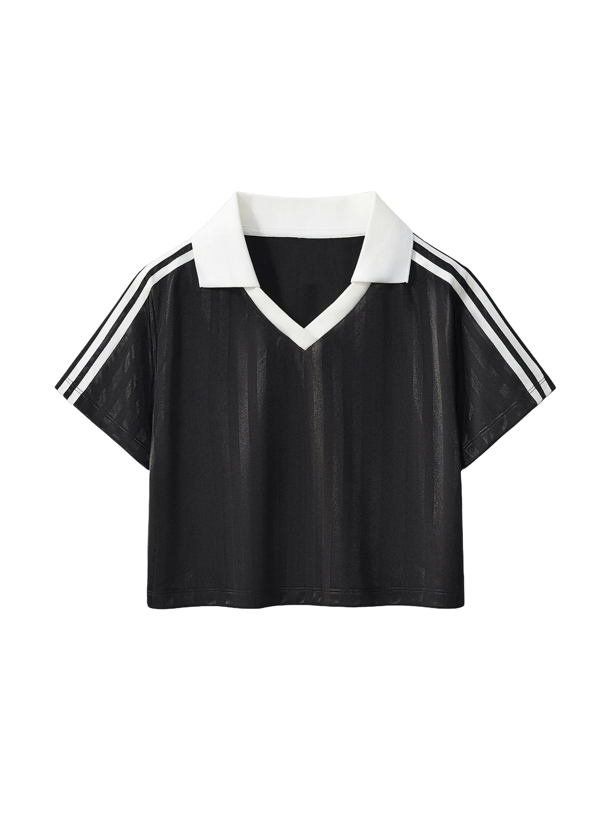 Contrast Collar Striped Cropped Jersey - Main Image