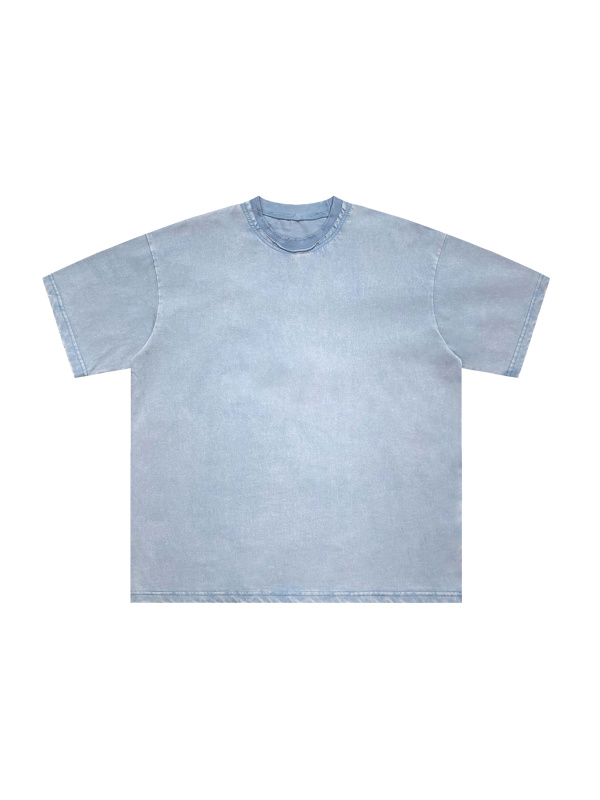Snow Washed Raw-Edge Neckline T-Shirt