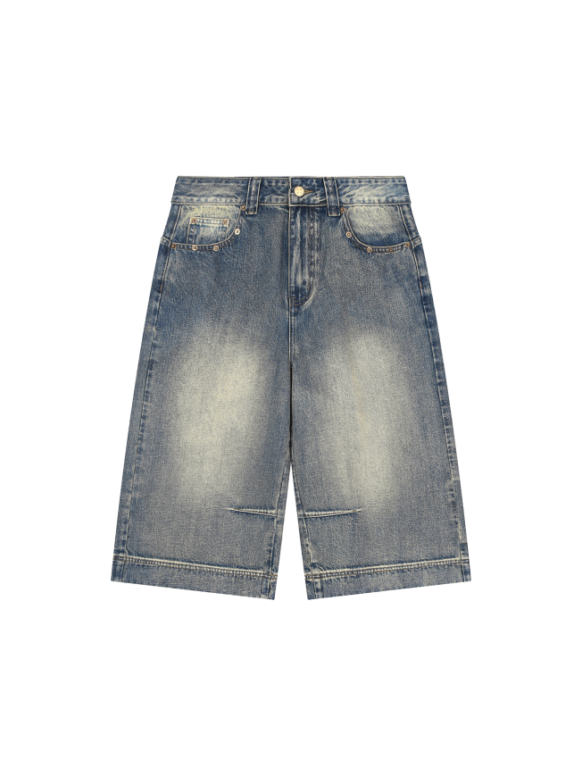 Vintage Wash Baggy Denim Shorts