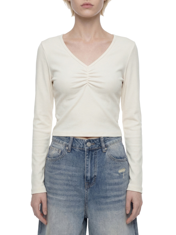 Women's Ruched Long Sleeve Crop T-Shirt