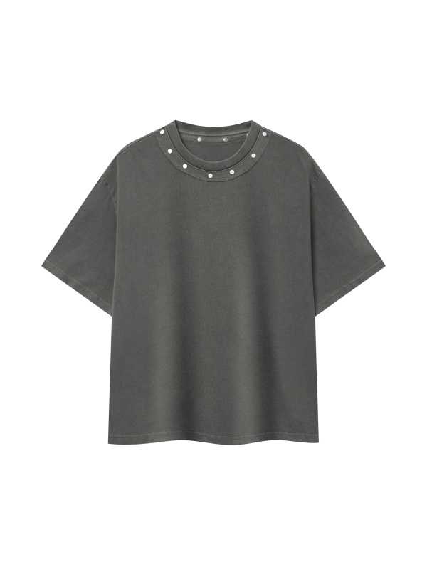 Unisex Washed Boxy Studded T-Shirt