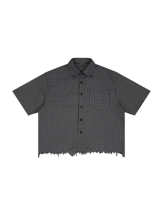 Unisex Distressed Plaid Boxy Shirt