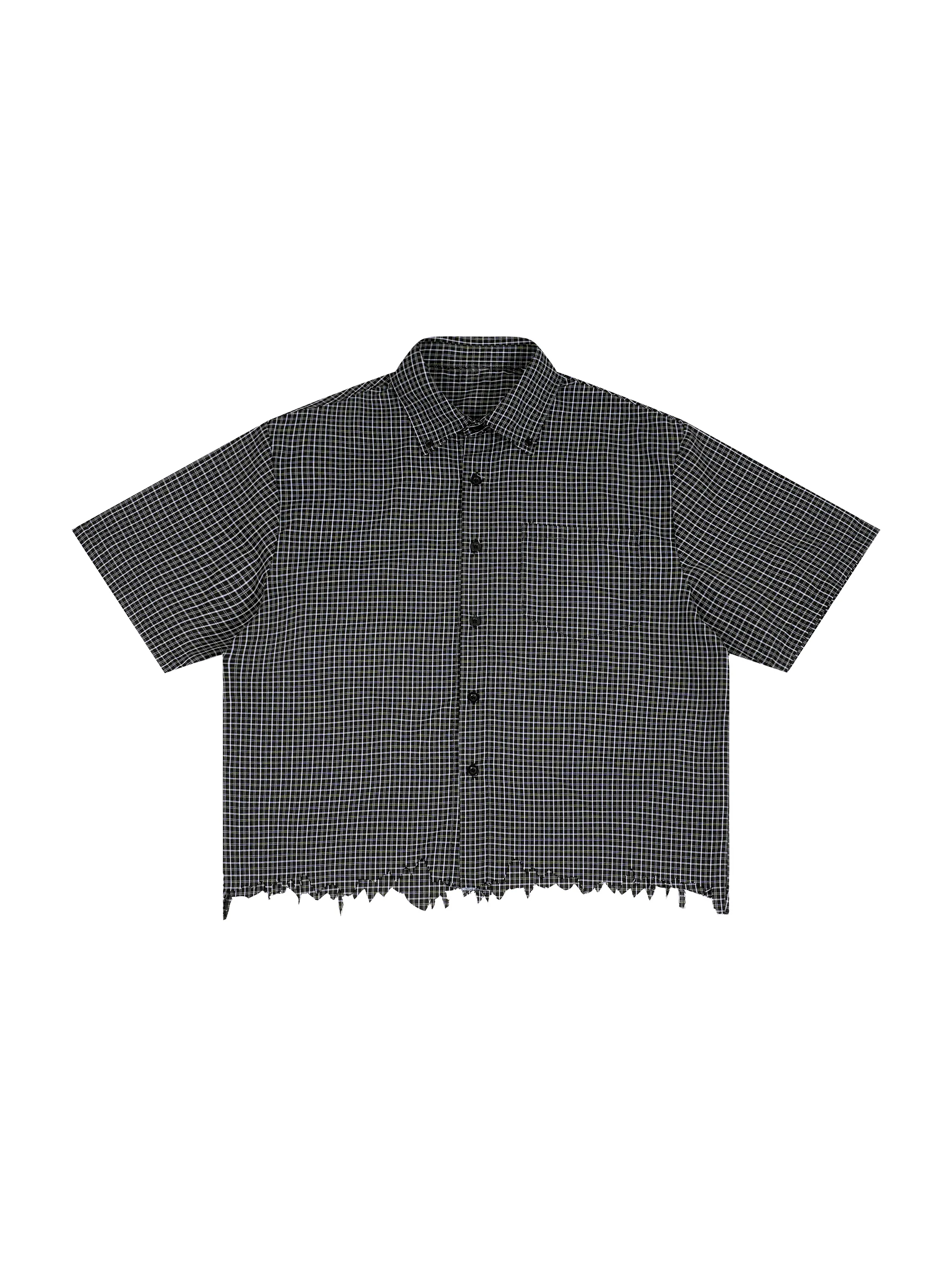 Unisex Distressed Plaid Boxy Shirt