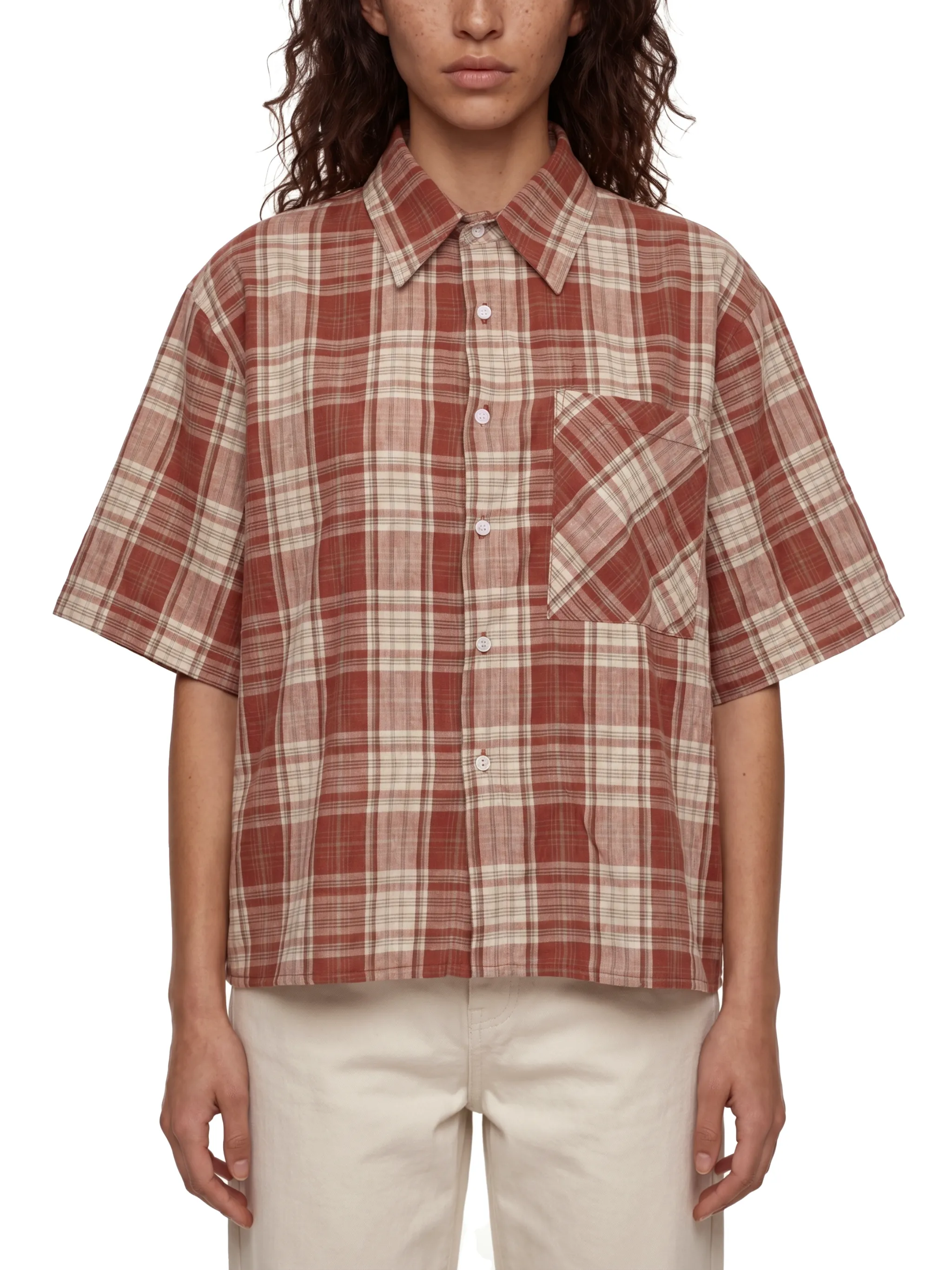 Unisex Plaid Boxy Short Sleeve Shirt