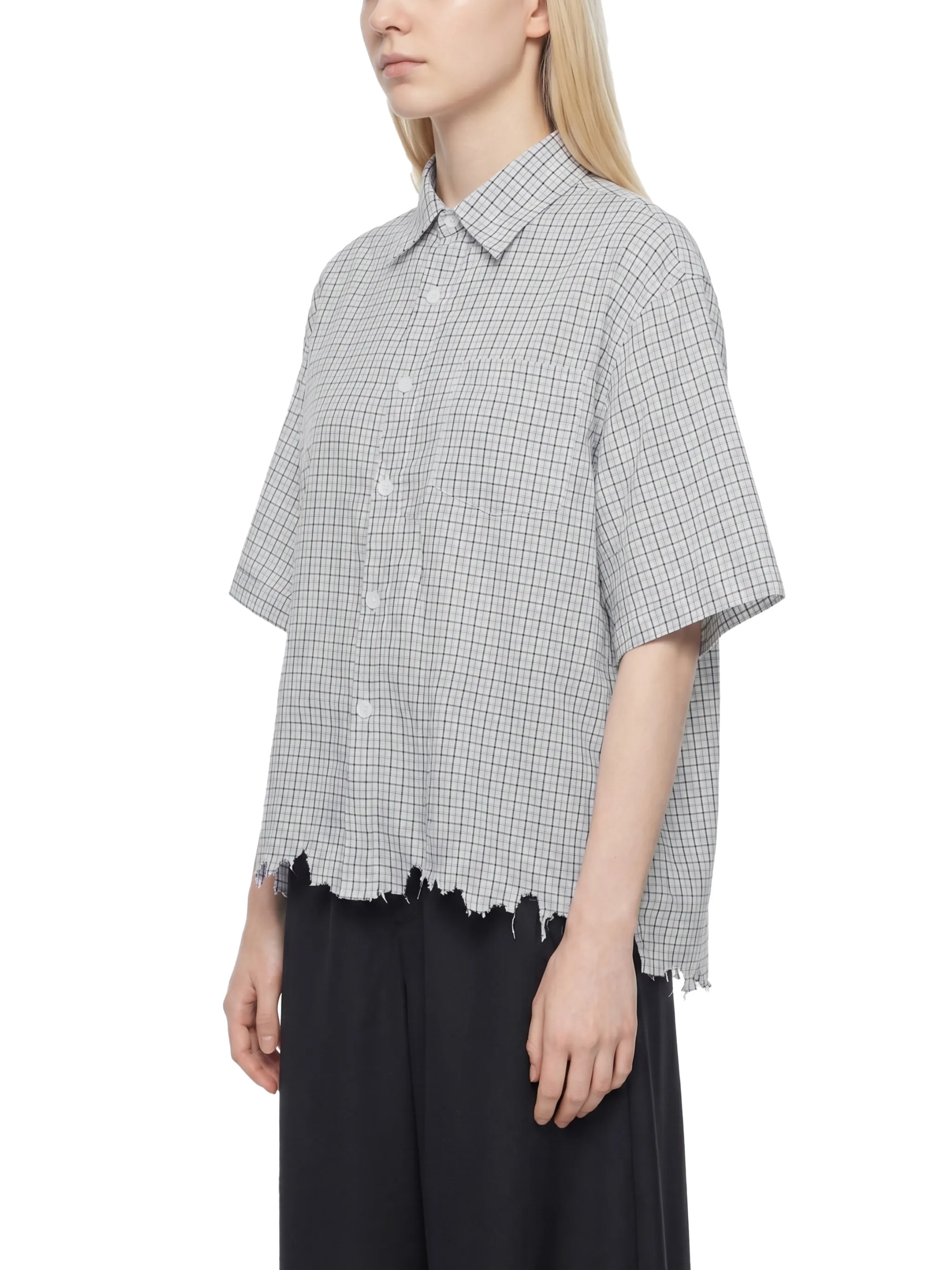 Unisex Distressed Plaid Boxy Shirt