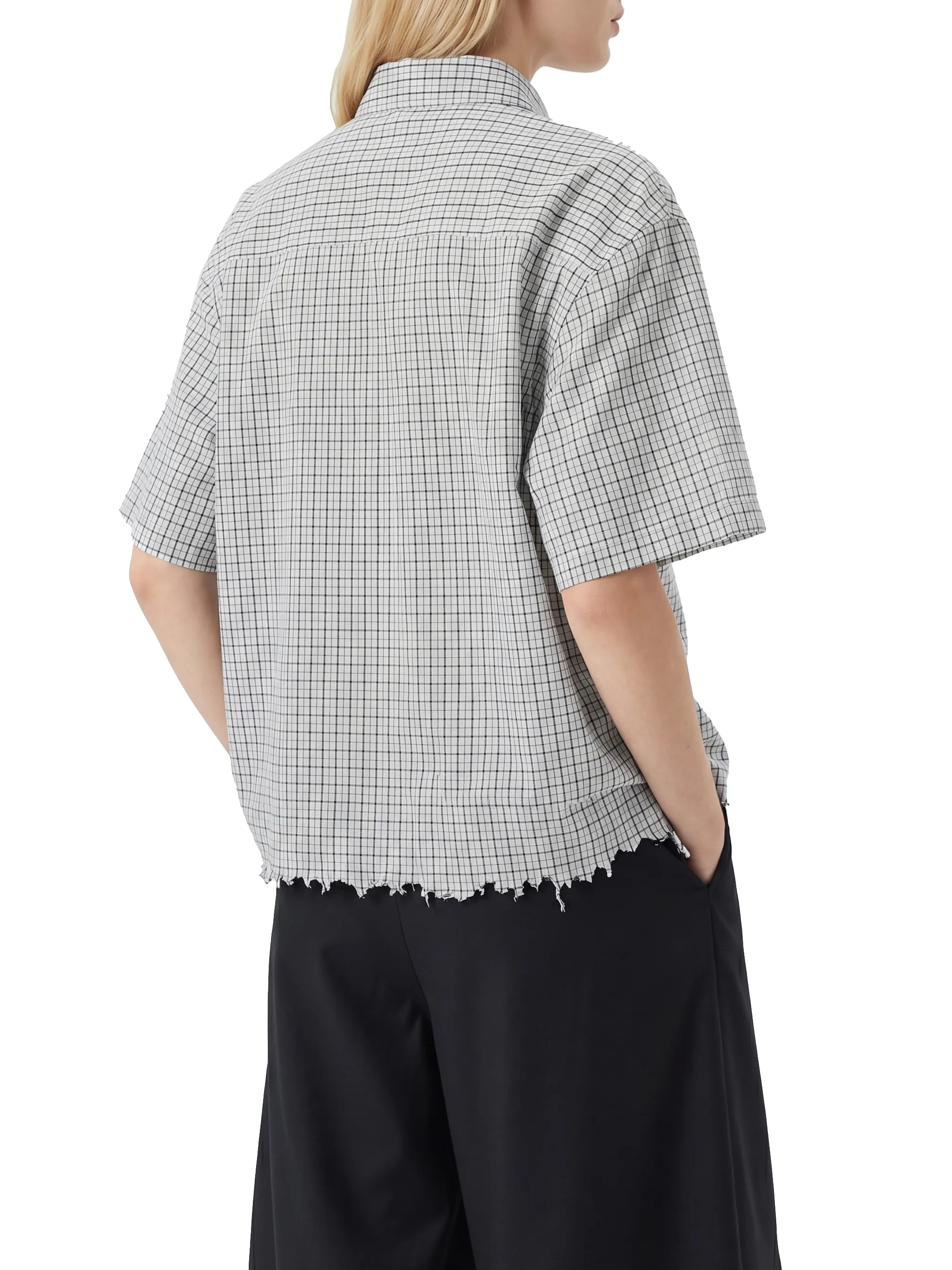 Unisex Distressed Plaid Boxy Shirt