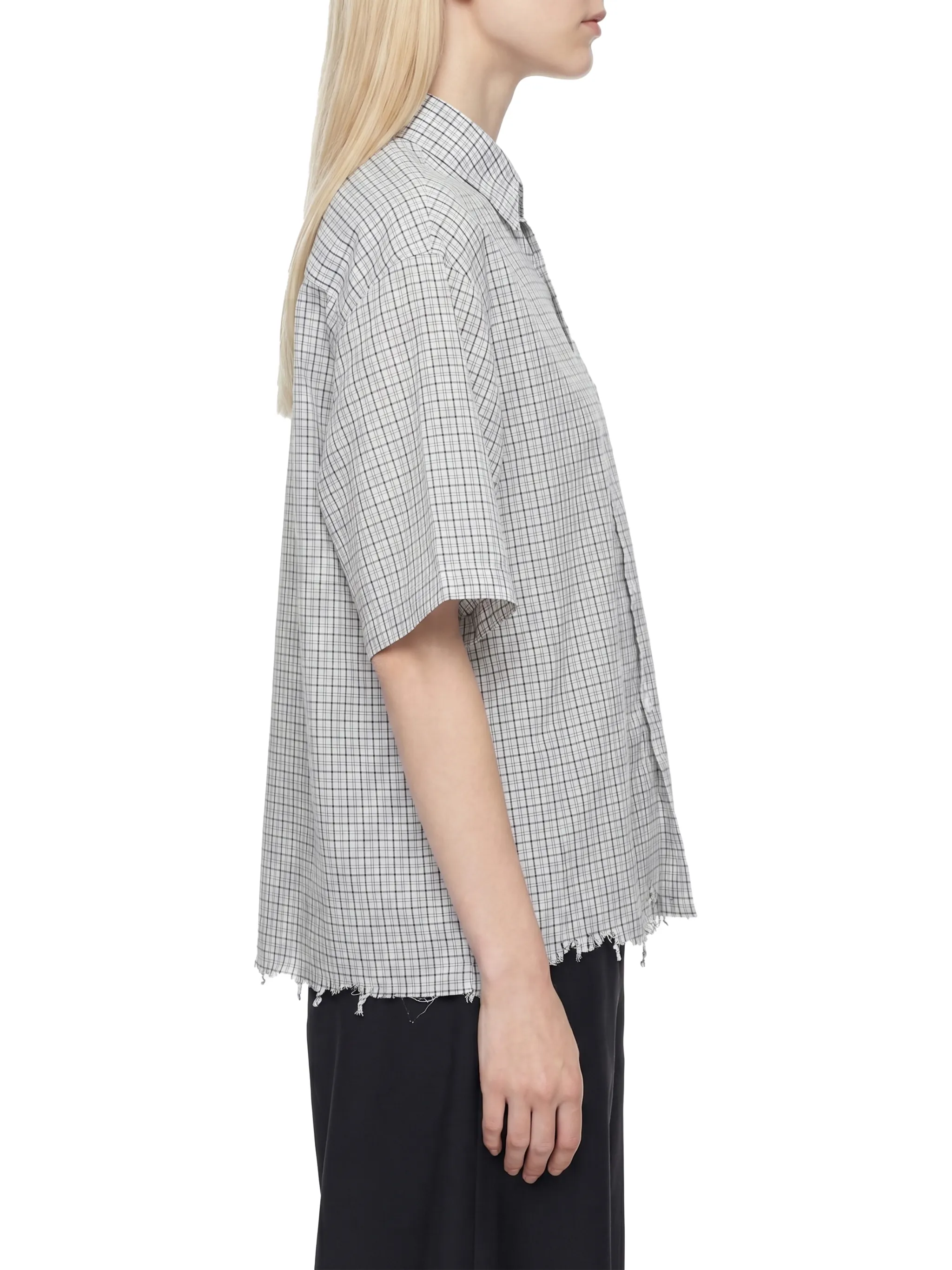 Unisex Distressed Plaid Boxy Shirt