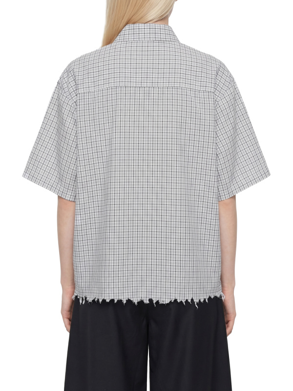 Unisex Distressed Plaid Boxy Shirt