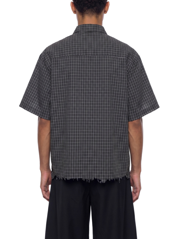 Unisex Distressed Plaid Boxy Shirt