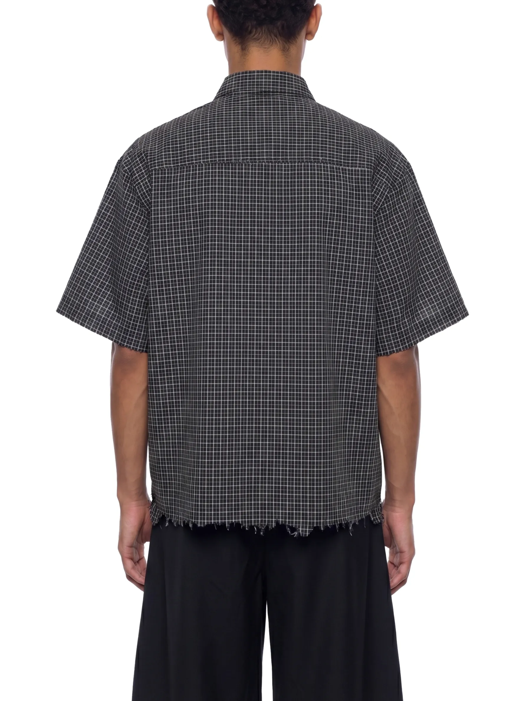 Unisex Distressed Plaid Boxy Shirt